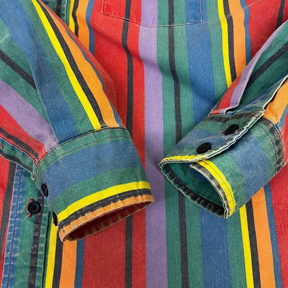Vintage Wrangler Brushpopper Shirt Western Stripe Rodeo Cowboy- Size 18 Neck - Picture 7 of 12